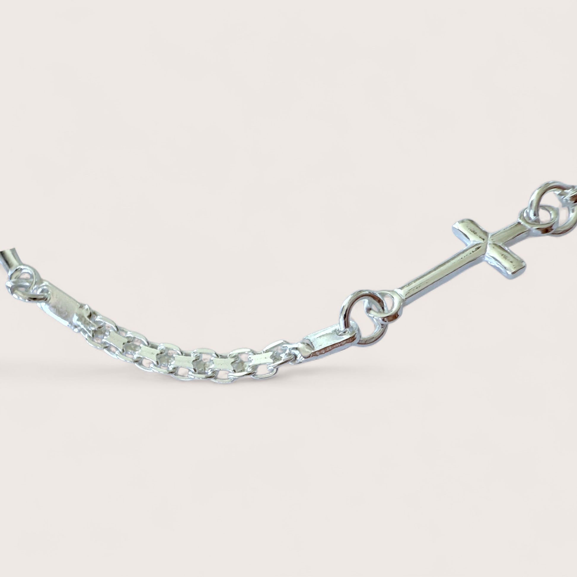 Close-up of Bismark style cross bracelet in solid 925 silver