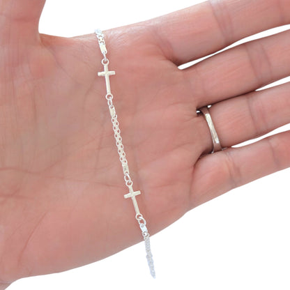 Close-up of Bismark style cross bracelet in solid 925 silver