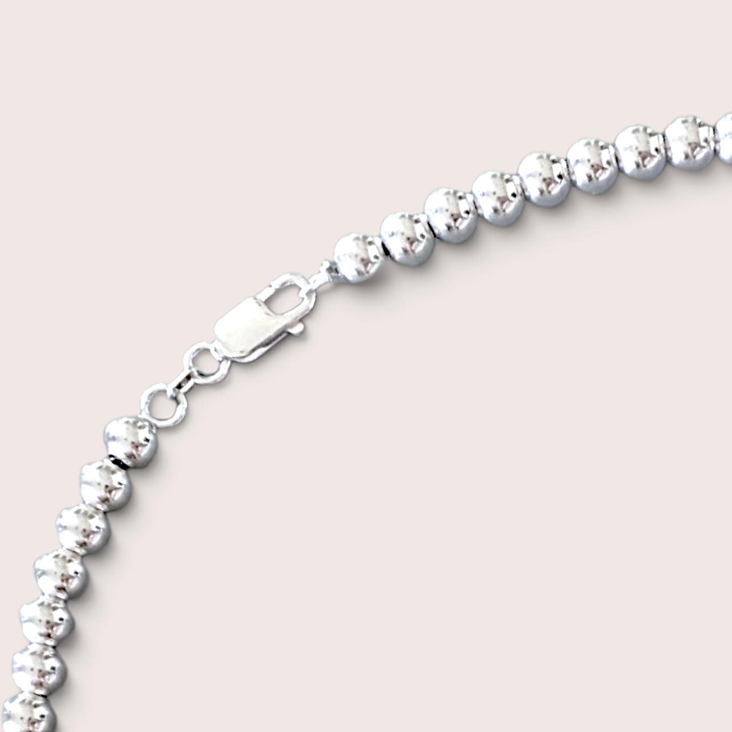 Solid 925 Sterling Silver 5mm Beaded Chain Necklace
