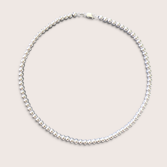Solid 925 Sterling Silver 5mm Beaded Chain Necklace