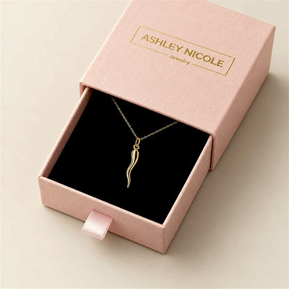 14K Solid Gold Italian Horn Necklace