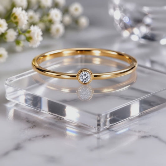 14K Gold Filled 2.0mm Lab Grown Diamond Bezel Solitaire Ring
