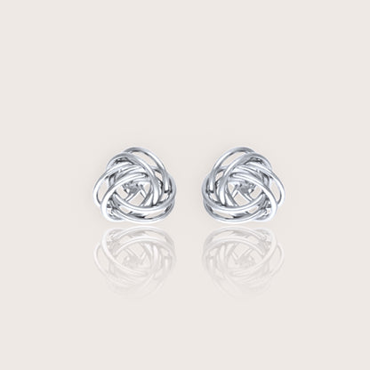 .925 Sterling Silver Love Knot Earrings side-view showing the secure post and butterfly backing with high-polish mirror finish.