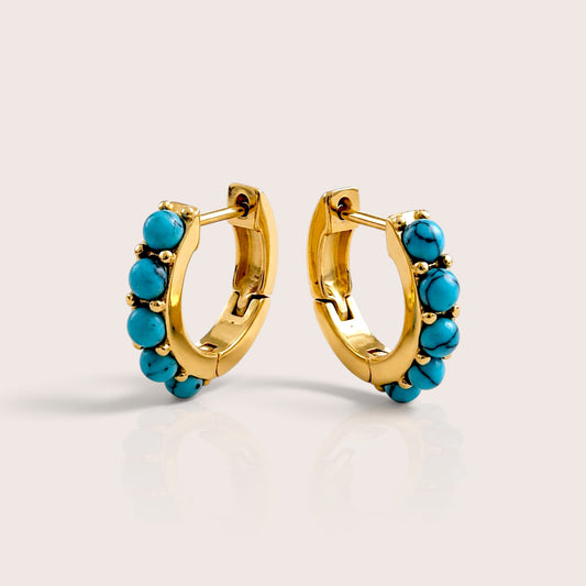 Gold Turquoise Huggie Hoops